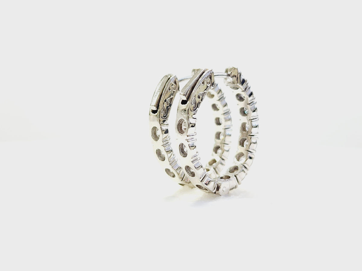MONTH LONG SALE, 3.04 Cts Natural Diamond Oval Hoops Earrings 14K White Gold