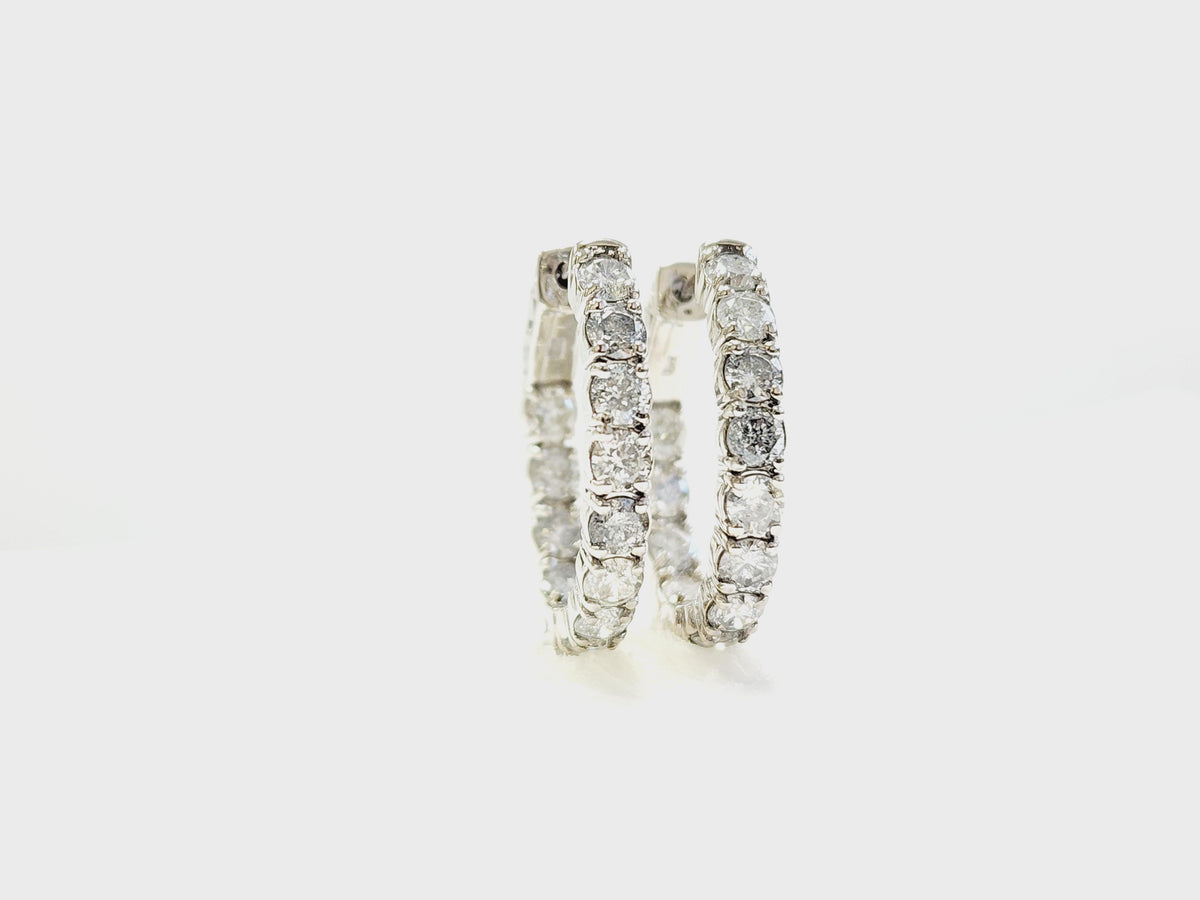 MONTH LONG SALE, 3.04 Cts Natural Diamond Oval Hoops Earrings 14K White Gold