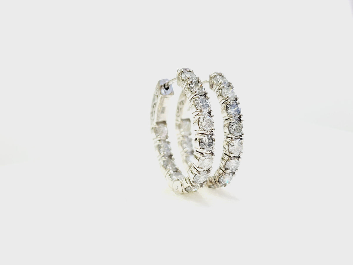 MONTH LONG SALE, 3.04 Cts Natural Diamond Oval Hoops Earrings 14K White Gold