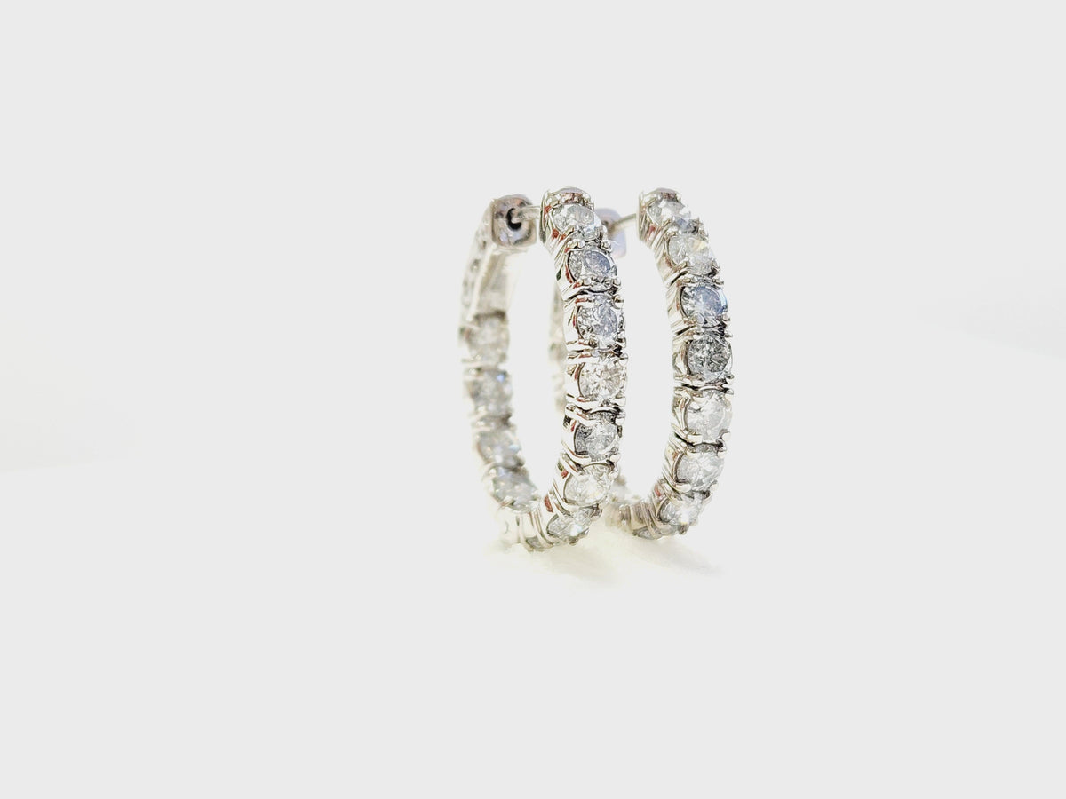 MONTH LONG SALE, 3.04 Cts Natural Diamond Oval Hoops Earrings 14K White Gold