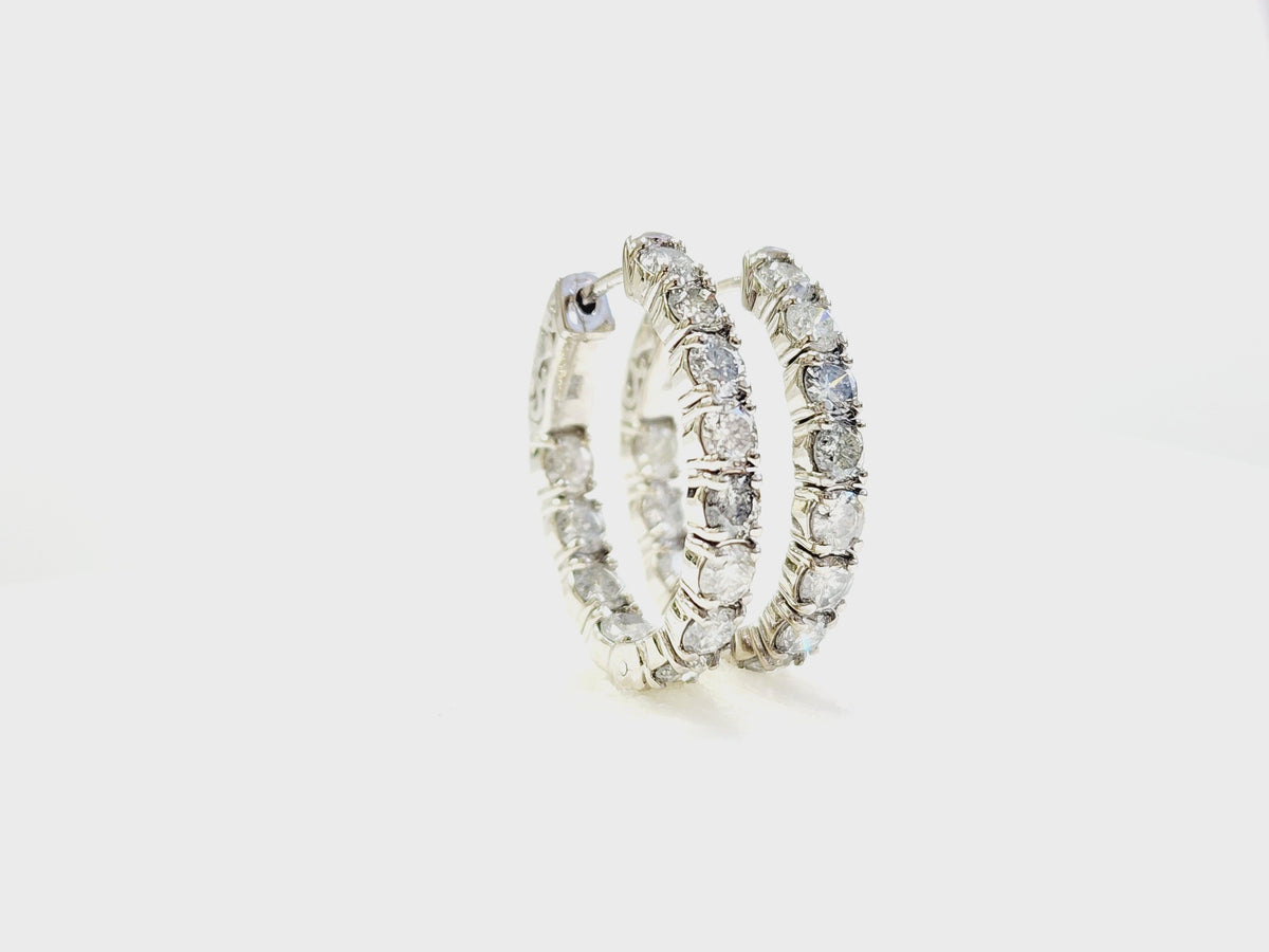 MONTH LONG SALE, 3.04 Cts Natural Diamond Oval Hoops Earrings 14K White Gold