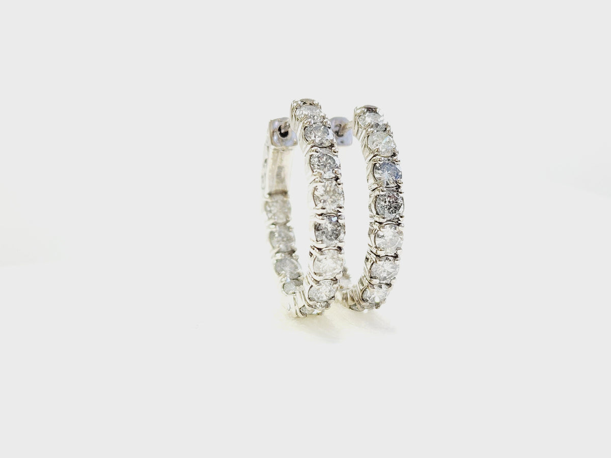 MONTH LONG SALE, 3.04 Cts Natural Diamond Oval Hoops Earrings 14K White Gold