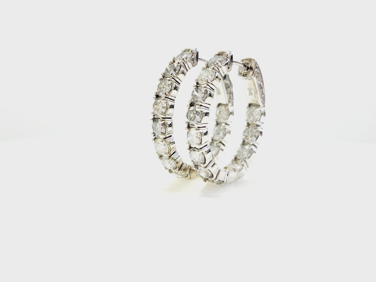 MONTH LONG SALE, 3.04 Cts Natural Diamond Oval Hoops Earrings 14K White Gold