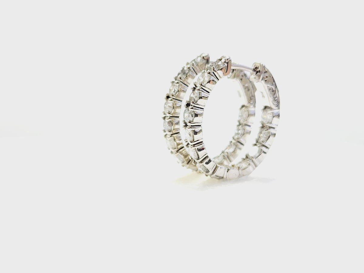 MONTH LONG SALE, 3.04 Cts Natural Diamond Oval Hoops Earrings 14K White Gold