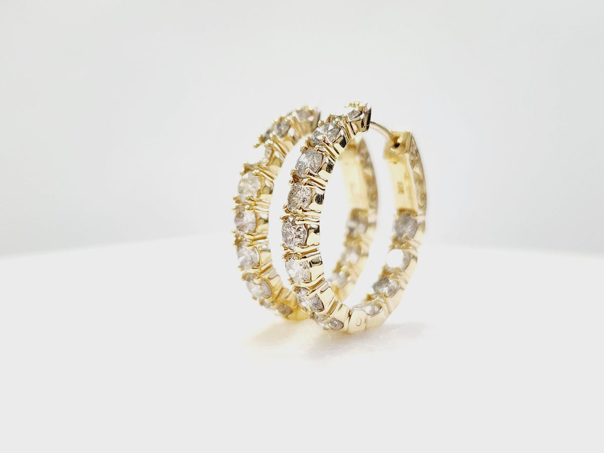PRICED WHOLESALE, 3.03 Carat Natural Diamond Oval Hoops Earrings 14K Yellow Gold