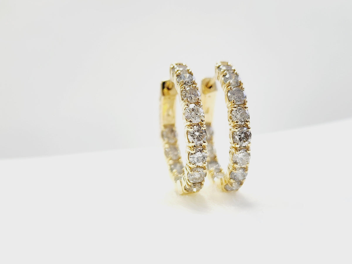 PRICED WHOLESALE, 3.03 Carat Natural Diamond Oval Hoops Earrings 14K Yellow Gold