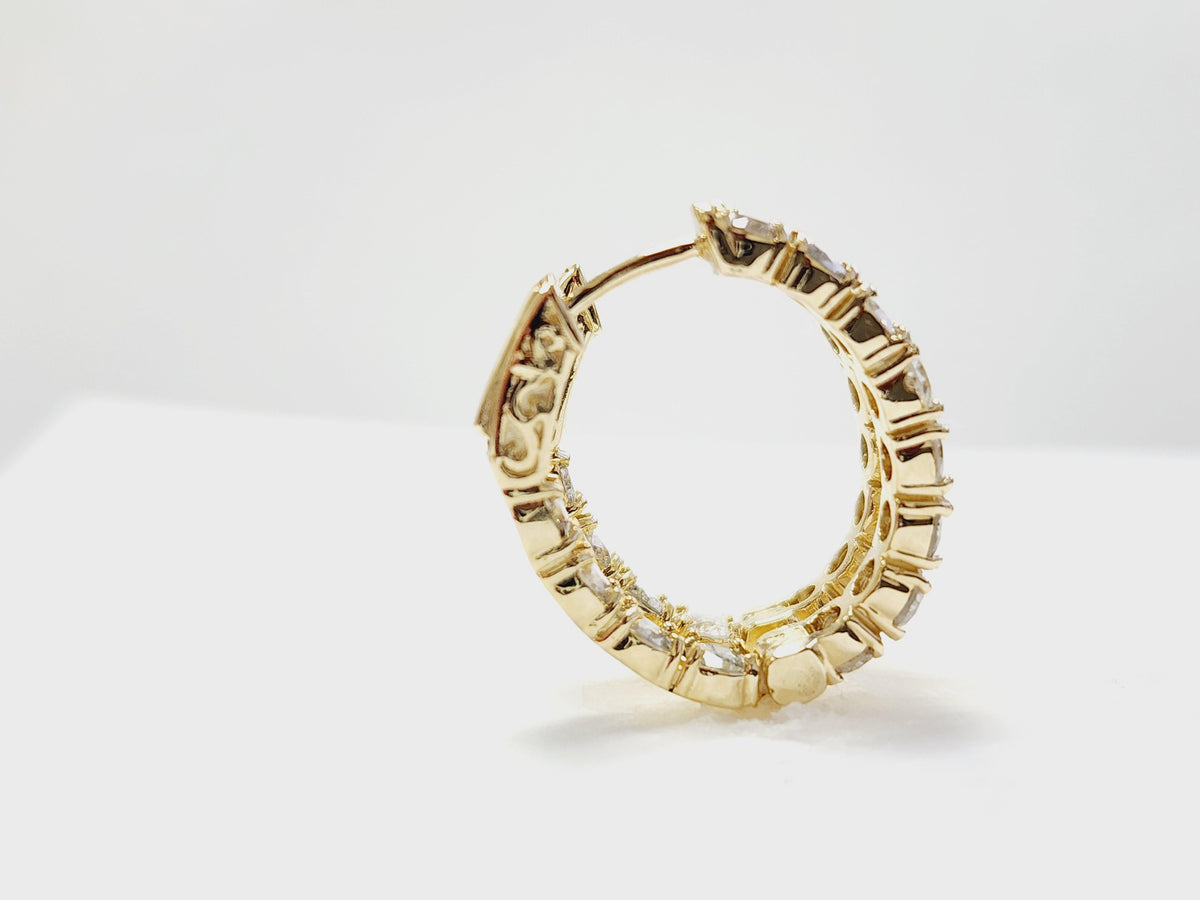 PRICED WHOLESALE, 3.03 Carat Natural Diamond Oval Hoops Earrings 14K Yellow Gold