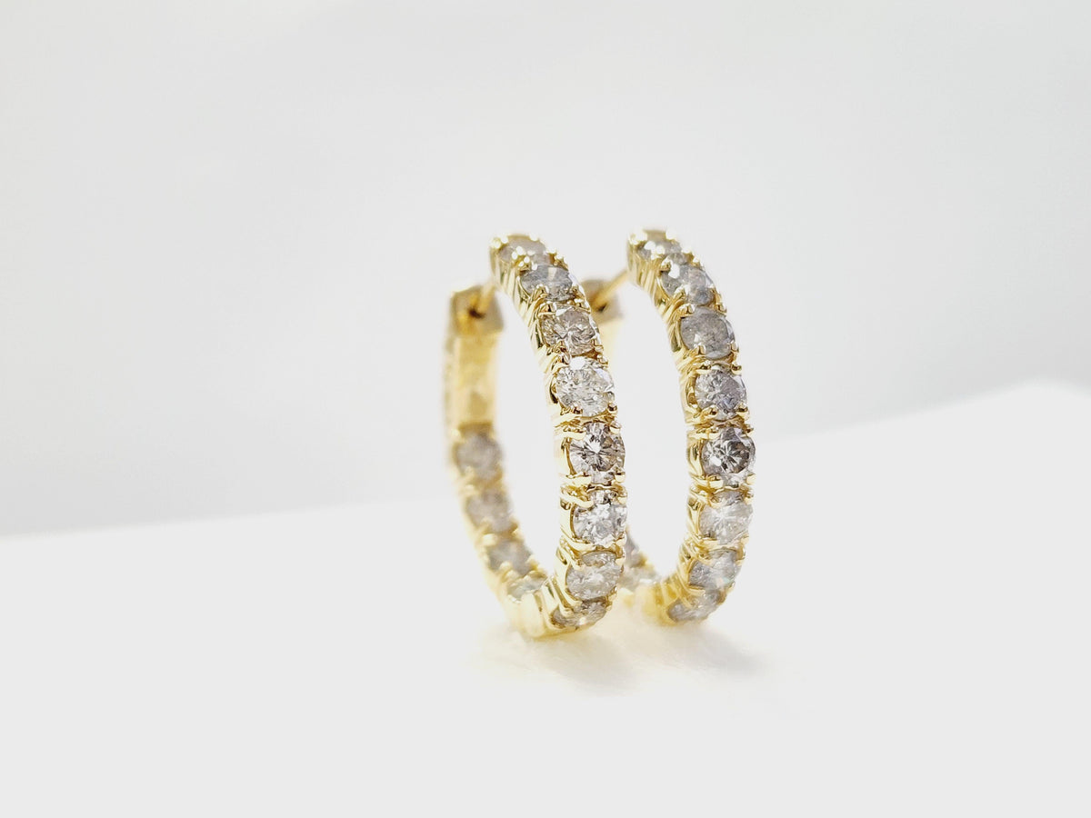 PRICED WHOLESALE, 3.03 Carat Natural Diamond Oval Hoops Earrings 14K Yellow Gold