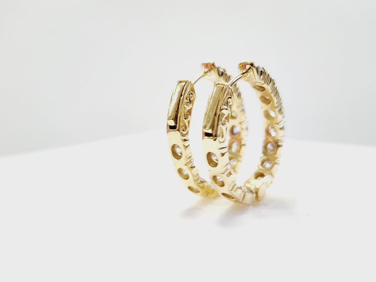 PRICED WHOLESALE, 3.03 Carat Natural Diamond Oval Hoops Earrings 14K Yellow Gold