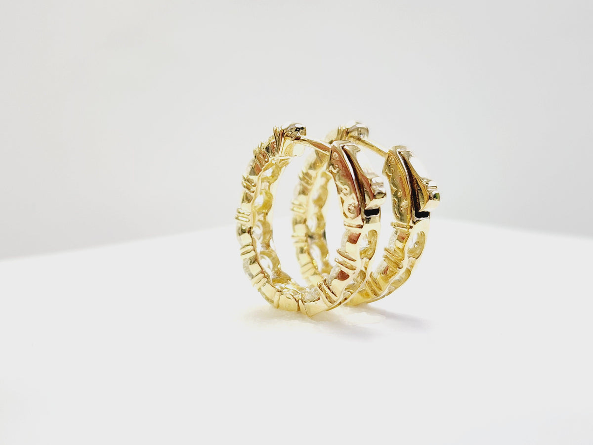 MONTH LONG SALE, 4.05 Carat Natural Diamond Hoops Earrings 14 Karat Yellow Gold