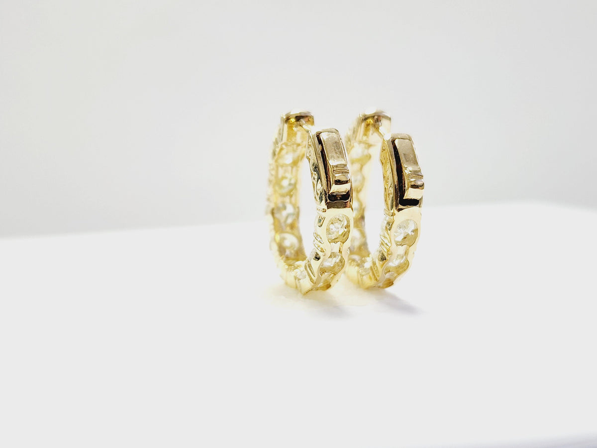 MONTH LONG SALE, 4.05 Carat Natural Diamond Hoops Earrings 14 Karat Yellow Gold