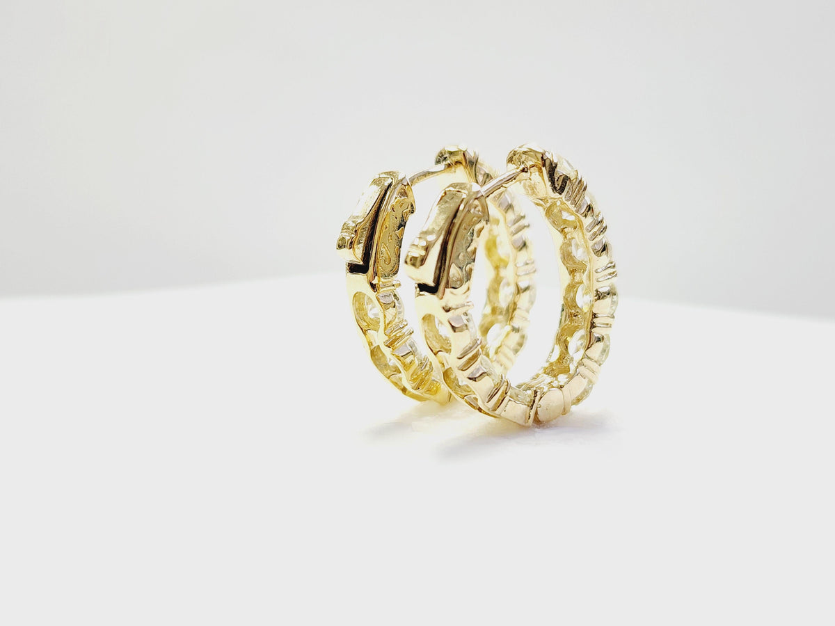 MONTH LONG SALE, 4.05 Carat Natural Diamond Hoops Earrings 14 Karat Yellow Gold