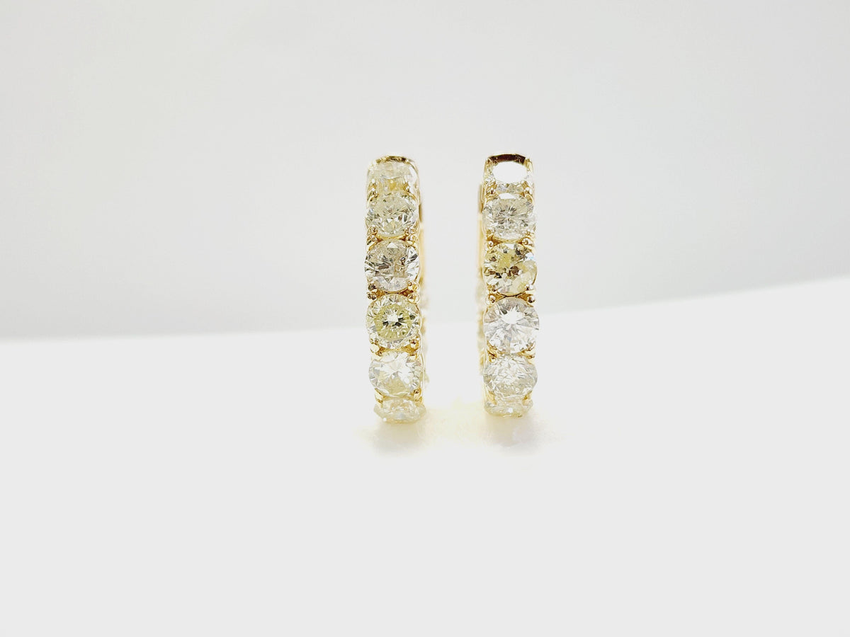 MONTH LONG SALE, 4.05 Carat Natural Diamond Hoops Earrings 14 Karat Yellow Gold