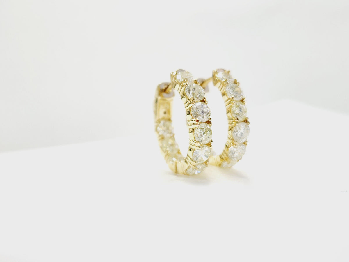 MONTH LONG SALE, 4.05 Carat Natural Diamond Hoops Earrings 14 Karat Yellow Gold
