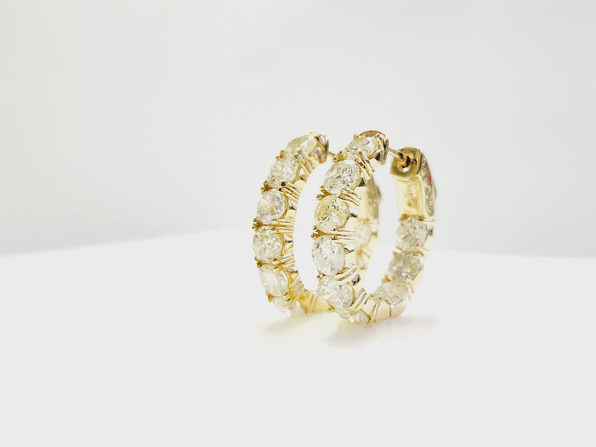 MONTH LONG SALE, 4.05 Carat Natural Diamond Hoops Earrings 14 Karat Yellow Gold