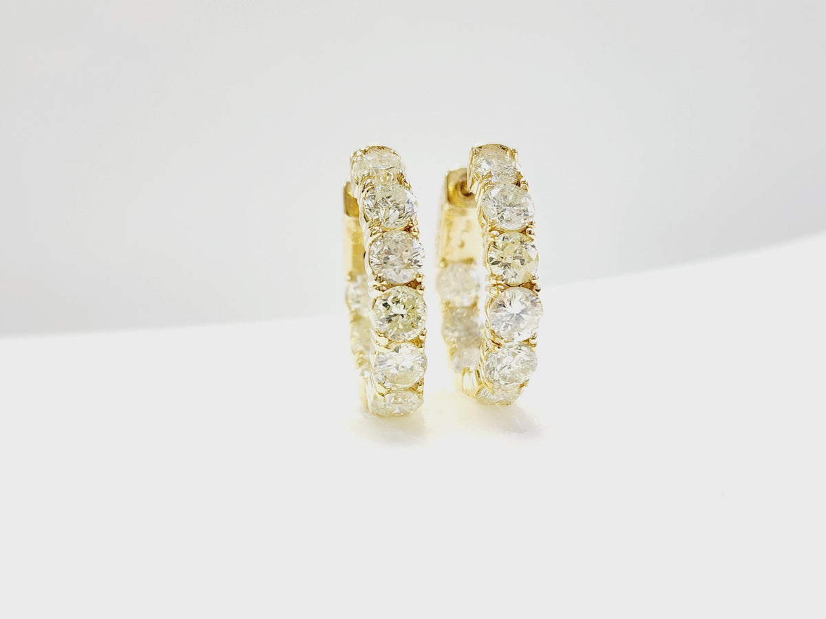 MONTH LONG SALE, 4.05 Carat Natural Diamond Hoops Earrings 14 Karat Yellow Gold
