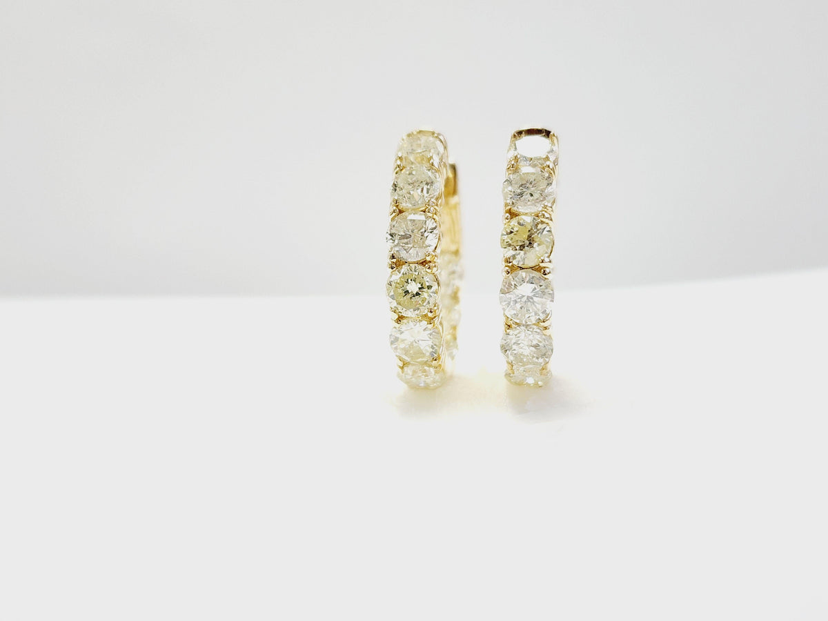 MONTH LONG SALE, 4.05 Carat Natural Diamond Hoops Earrings 14 Karat Yellow Gold