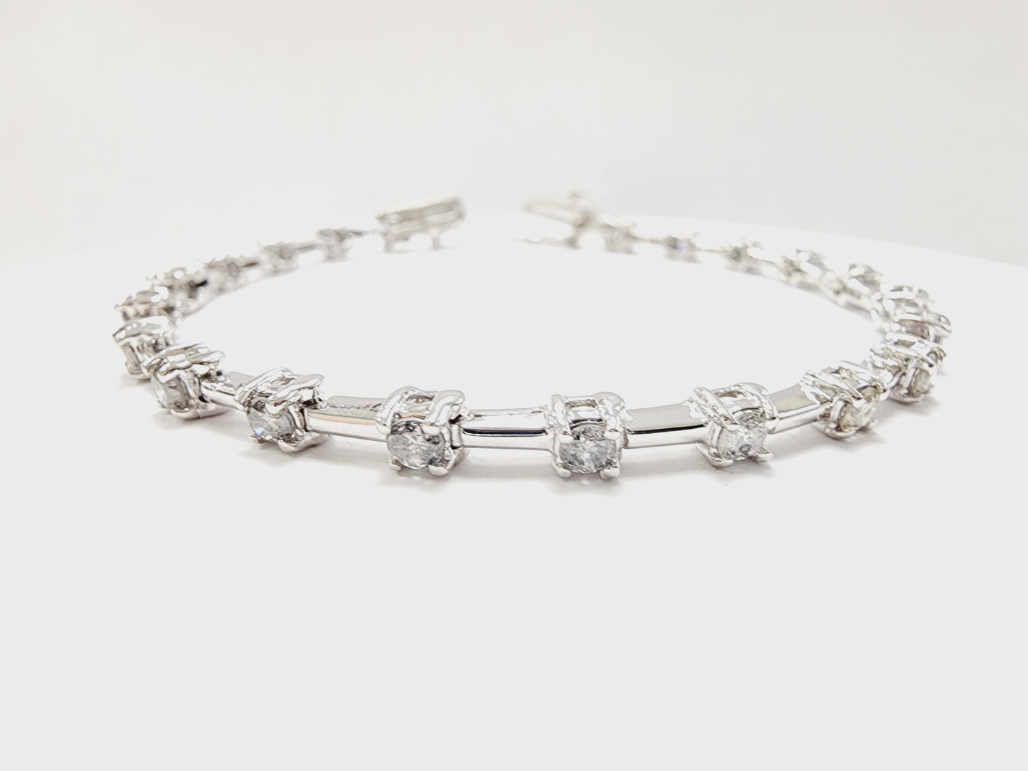 2.41 Carat Natural Diamond Bar Bracelet 14 Karat White Gold