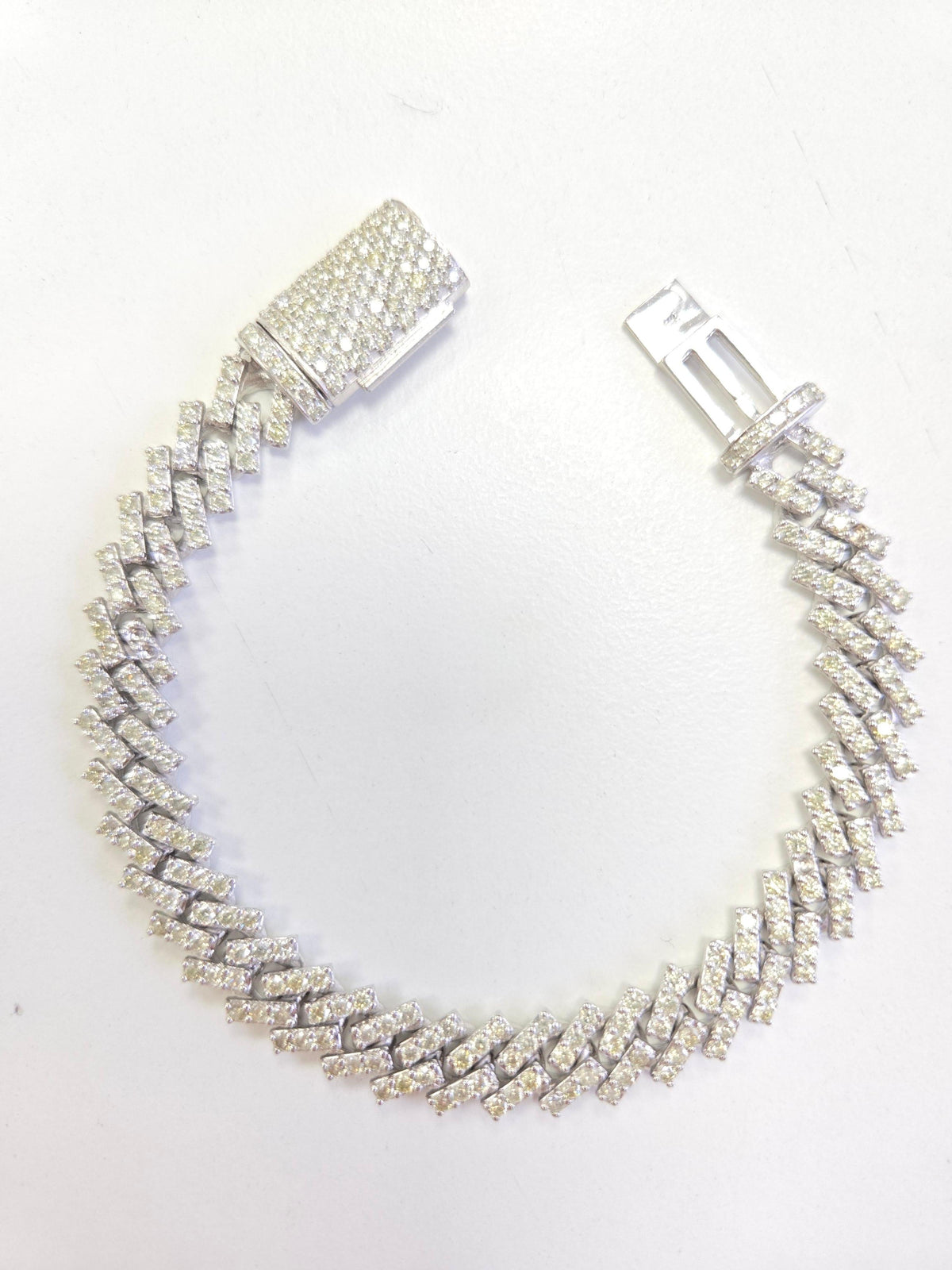 FLASH SALE, 6.85 ct Natural Diamond Cuban Bracelet in 14K White Gold 7"