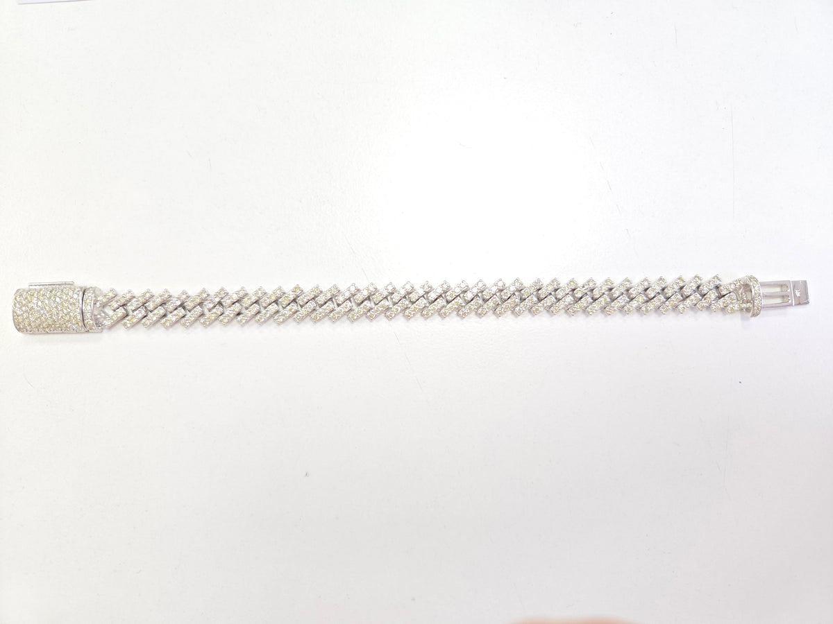 FLASH SALE, 6.85 ct Natural Diamond Cuban Bracelet in 14K White Gold 7"