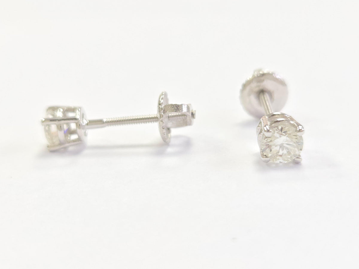 CLEARANCE, 0.50 Carat Natural Brilliant Round Diamond Stud 14K White Gold