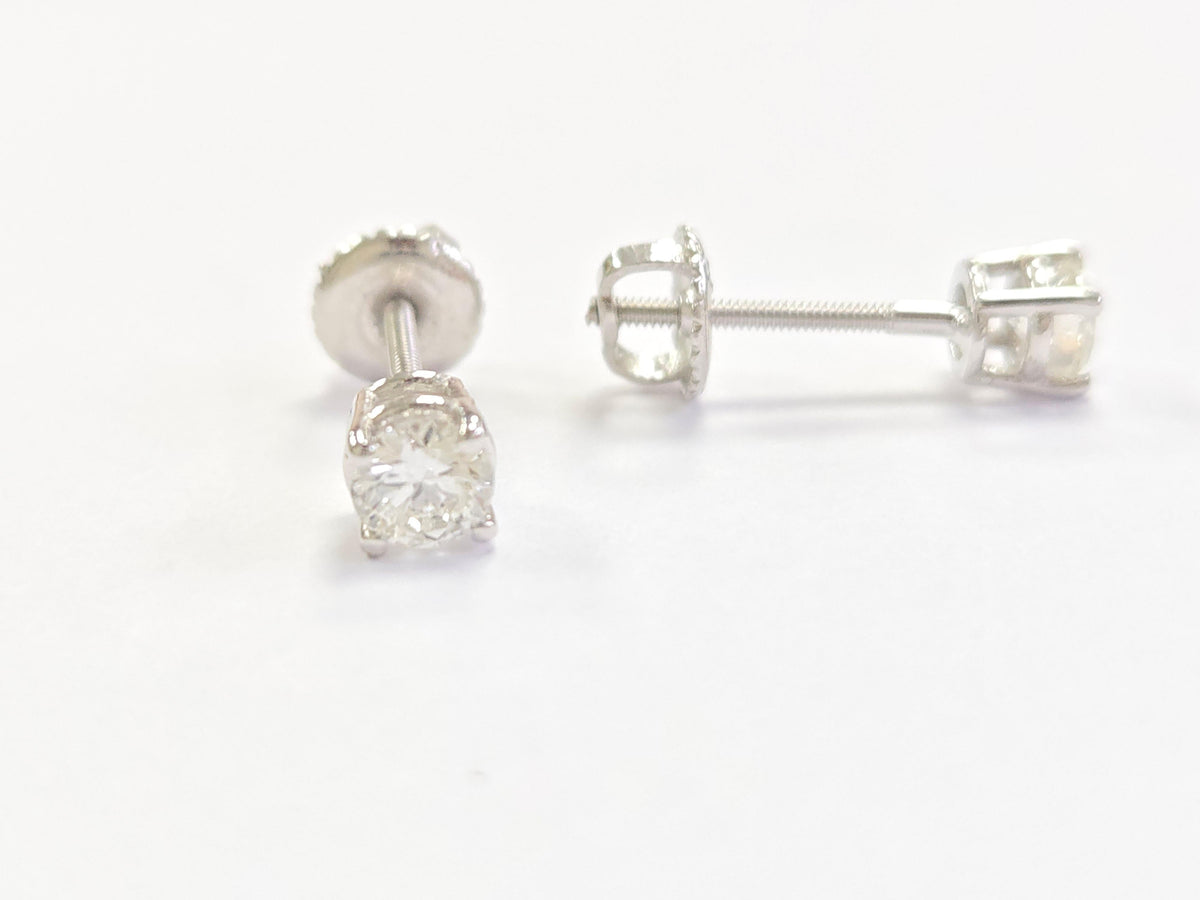 CLEARANCE, 0.50 Carat Natural Brilliant Round Diamond Stud 14K White Gold