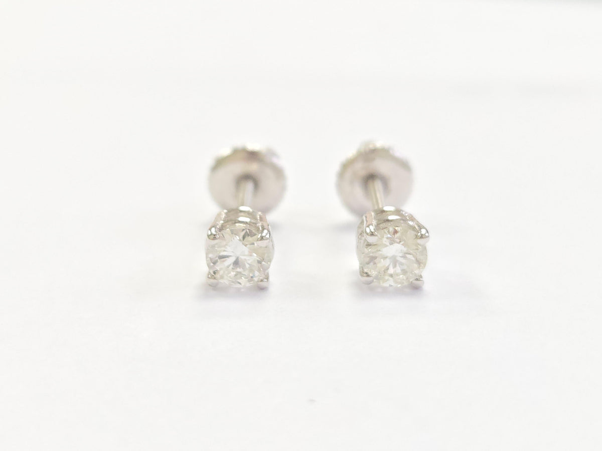 CLEARANCE, 0.50 Carat Natural Brilliant Round Diamond Stud 14K White Gold
