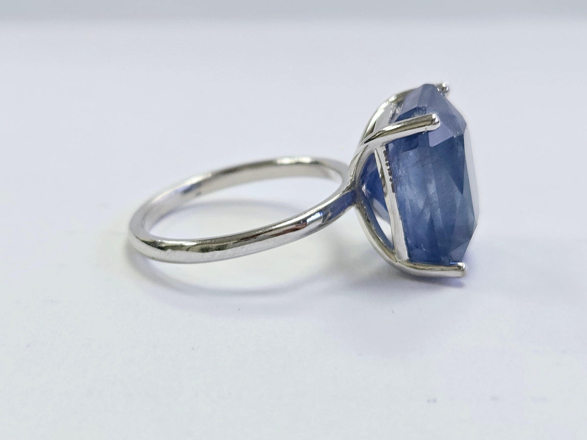 STOCK CLEARANCE, 13.33ct Radiant Natural Sapphire Ring in 14K White Gold