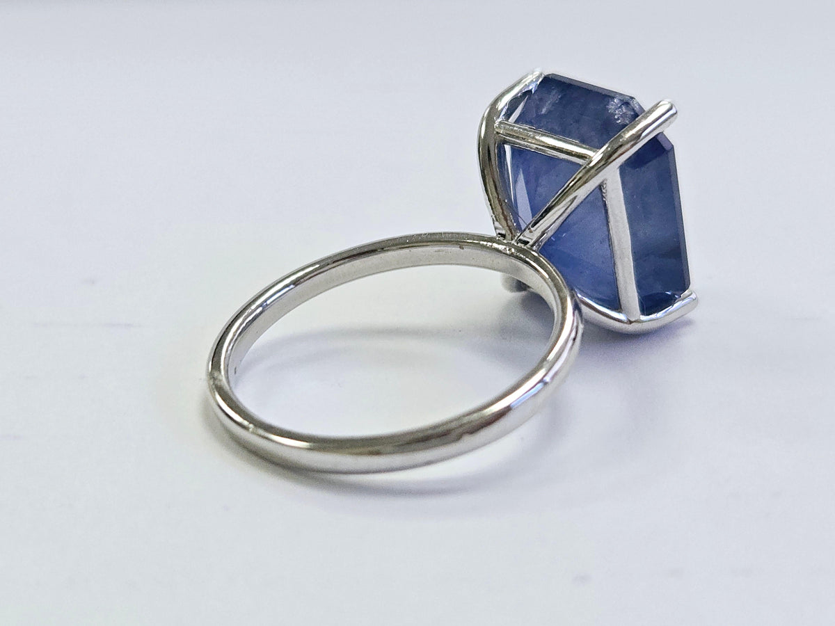 STOCK CLEARANCE, 13.33ct Radiant Natural Sapphire Ring in 14K White Gold