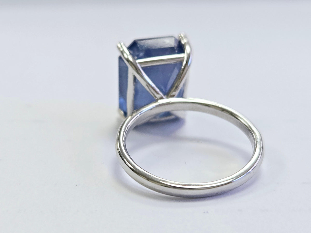 STOCK CLEARANCE, 13.33ct Radiant Natural Sapphire Ring in 14K White Gold