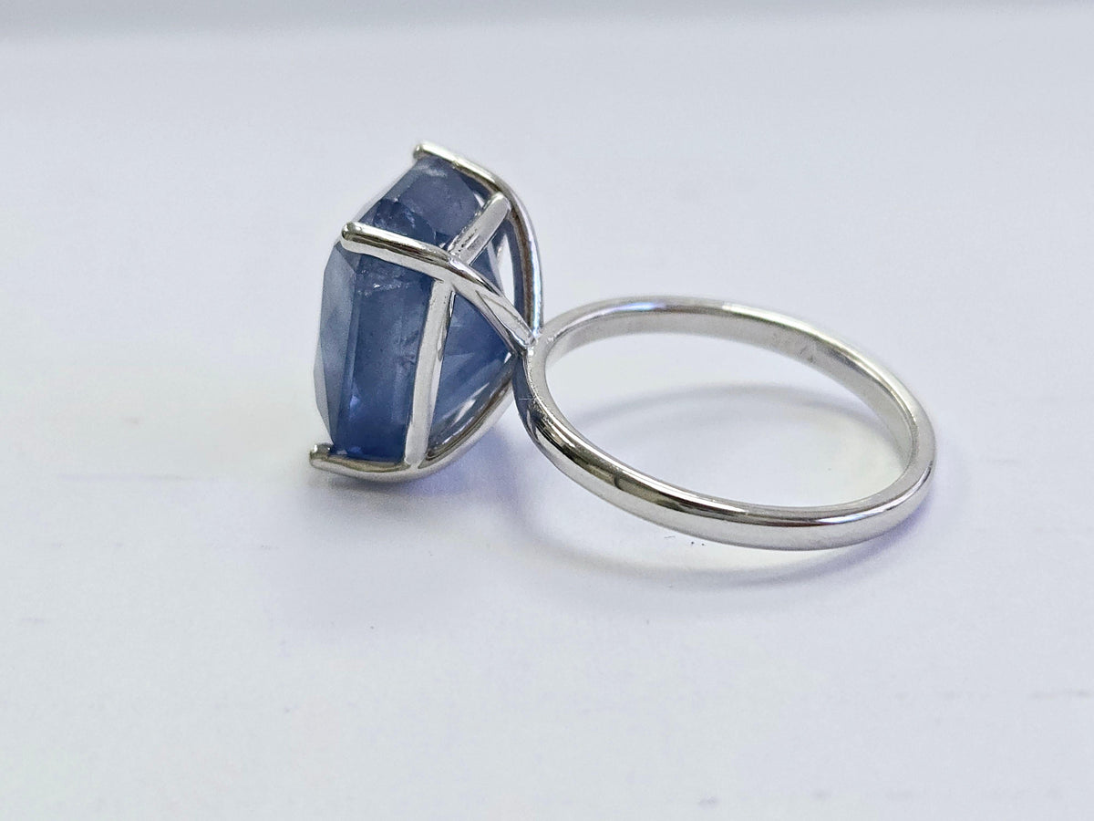 STOCK CLEARANCE, 13.33ct Radiant Natural Sapphire Ring in 14K White Gold