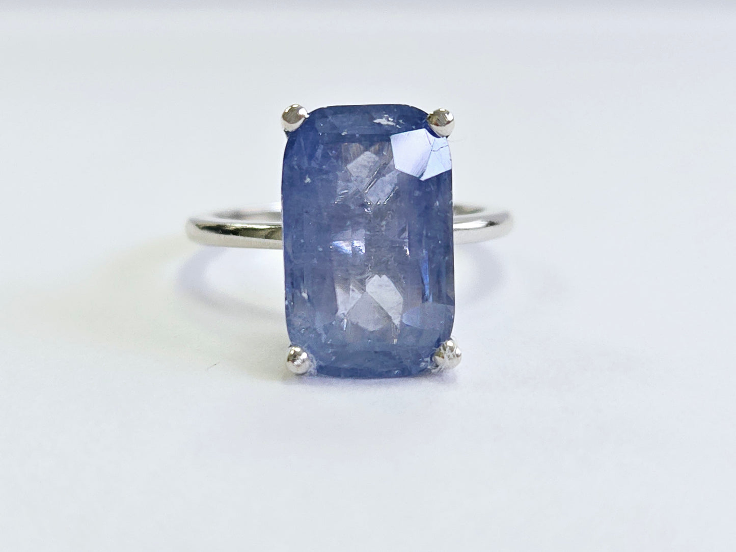7.08 Carats Pastel Natural Sapphire Ring 14 Karat White Gold