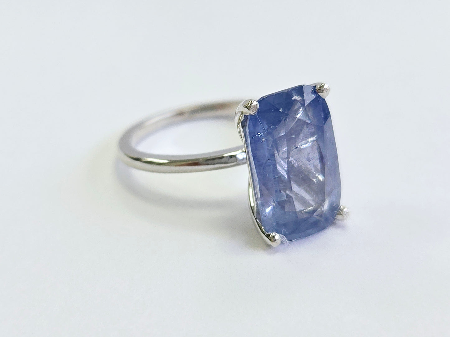 7.08 Carats Pastel Natural Sapphire Ring 14 Karat White Gold