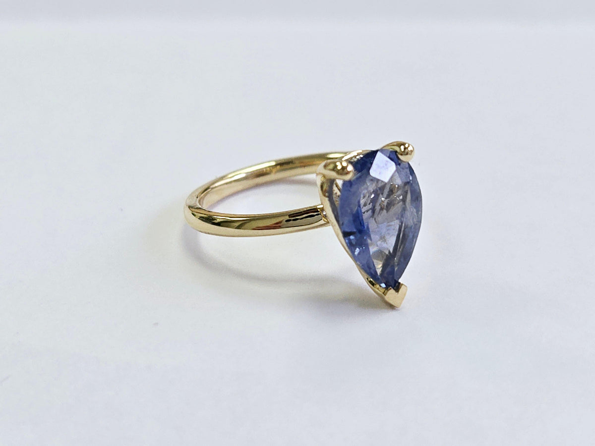 STOCK CLEARANCE, 3.10ct Pear Natural Sapphire Ring, 14k Yellow Gold