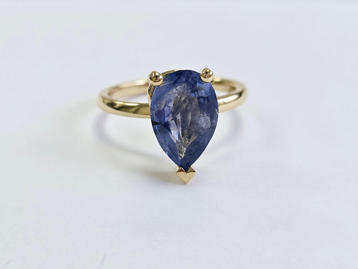 STOCK CLEARANCE, 3.10ct Pear Natural Sapphire Ring, 14k Yellow Gold