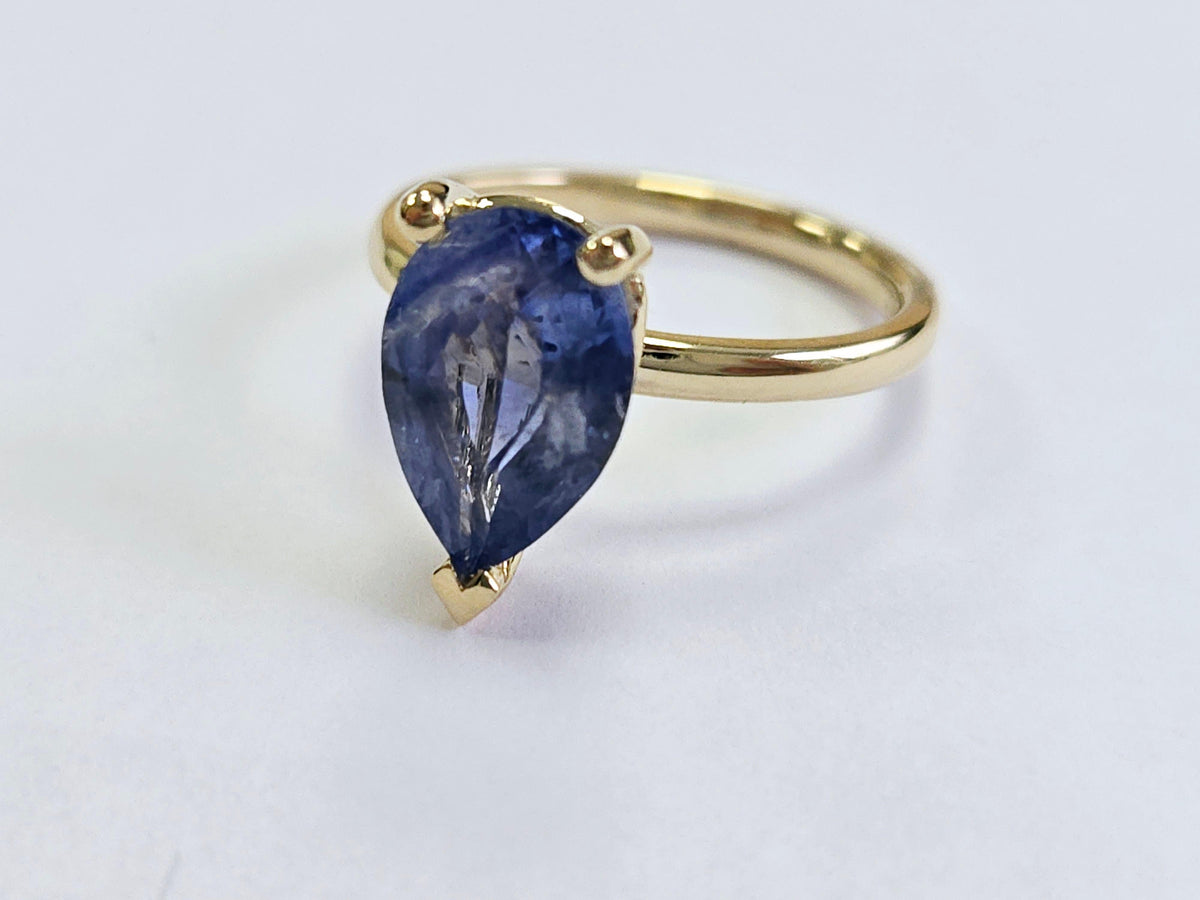 STOCK CLEARANCE, 3.10ct Pear Natural Sapphire Ring, 14k Yellow Gold