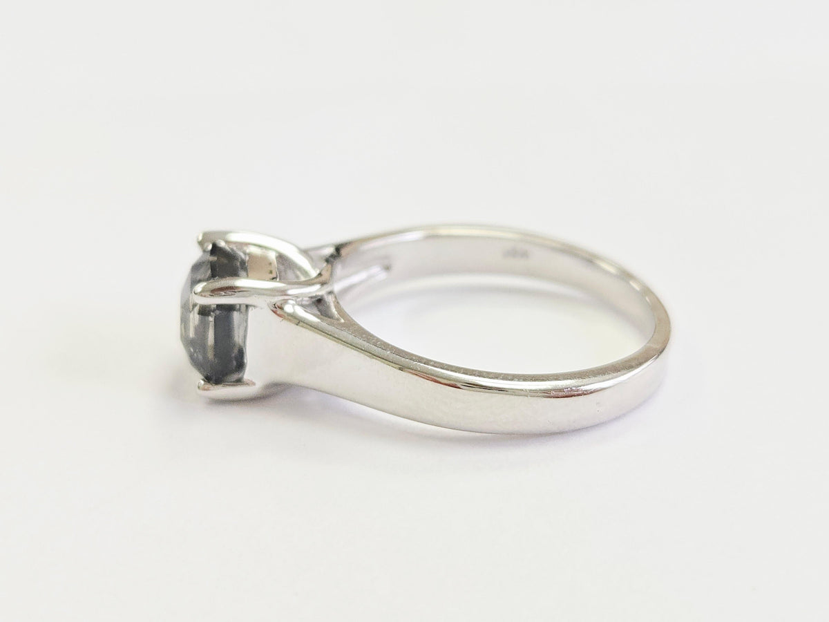 WEEK-LONG SALE, 2.32 Carat Radiant-Cut Natural Green Sapphire Ring in 14K White
