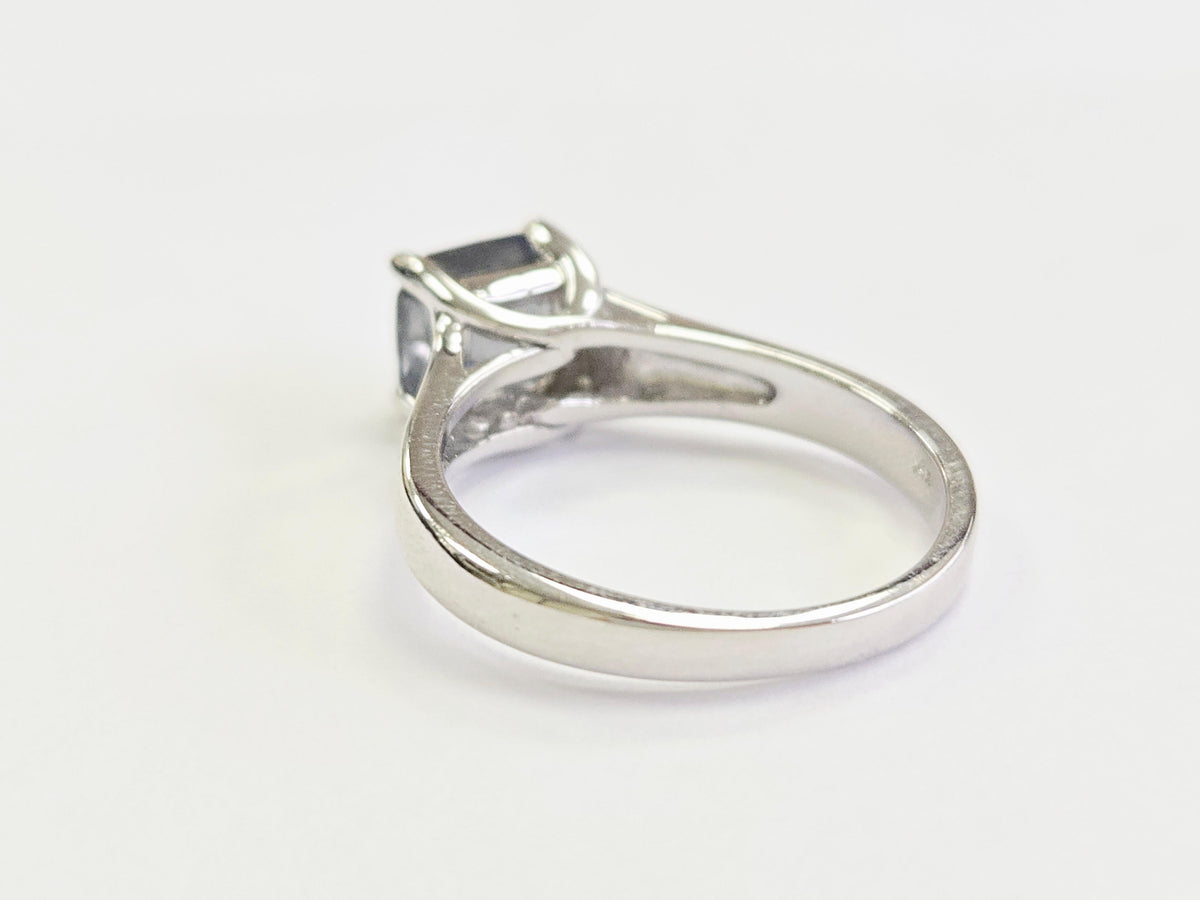 WEEK-LONG SALE, 2.32 Carat Radiant-Cut Natural Green Sapphire Ring in 14K White