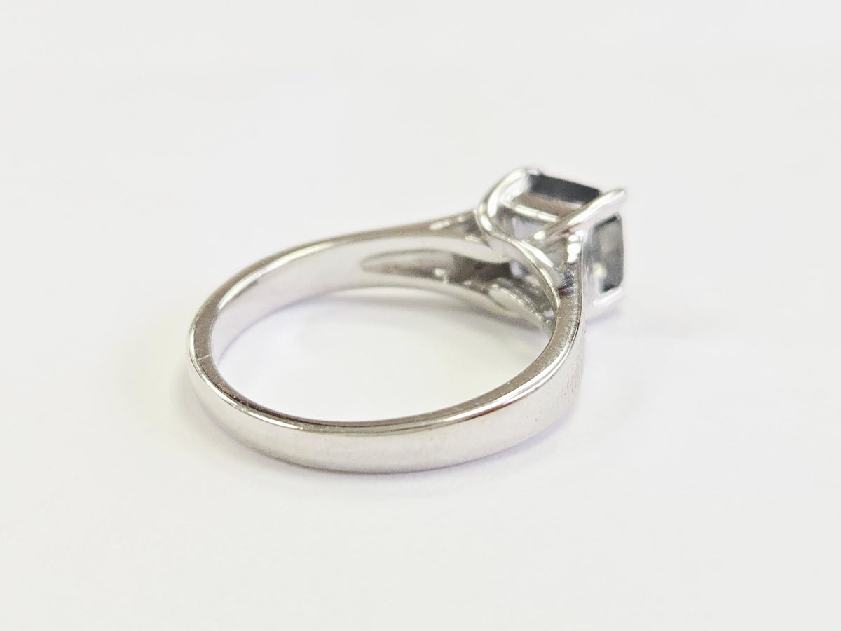 WEEK-LONG SALE, 2.32 Carat Radiant-Cut Natural Green Sapphire Ring in 14K White