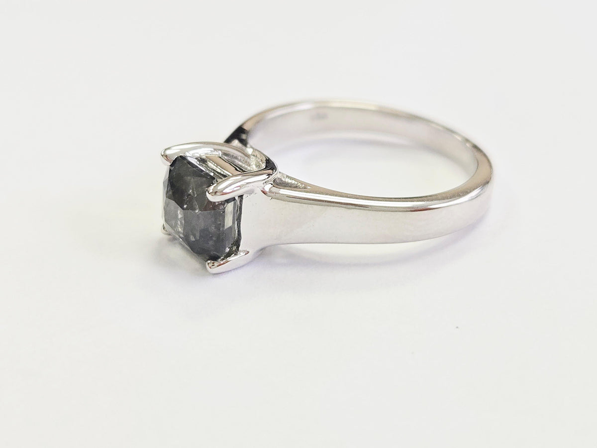 WEEK-LONG SALE, 2.32 Carat Radiant-Cut Natural Green Sapphire Ring in 14K White