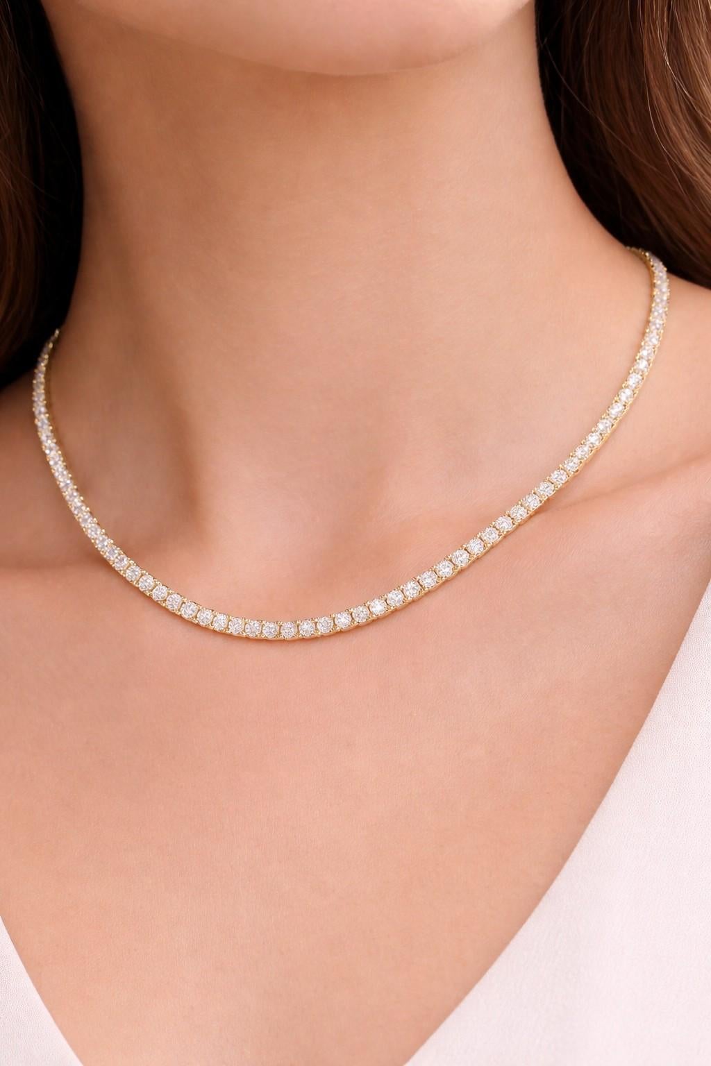 TRADE PRICING, 16.50 cts Natural Diamond Tennis Necklace in 14K Yellow Gold 22"
