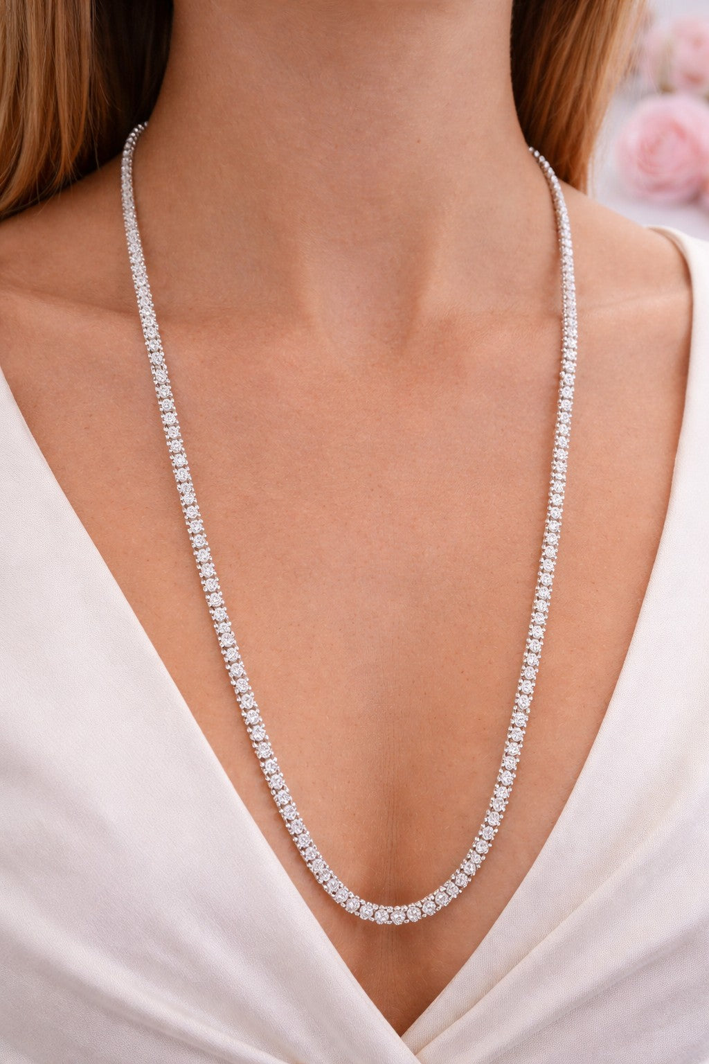 10.48 Carat Round Natural Diamond Tennis Necklace 14 Karat White Gold 22''