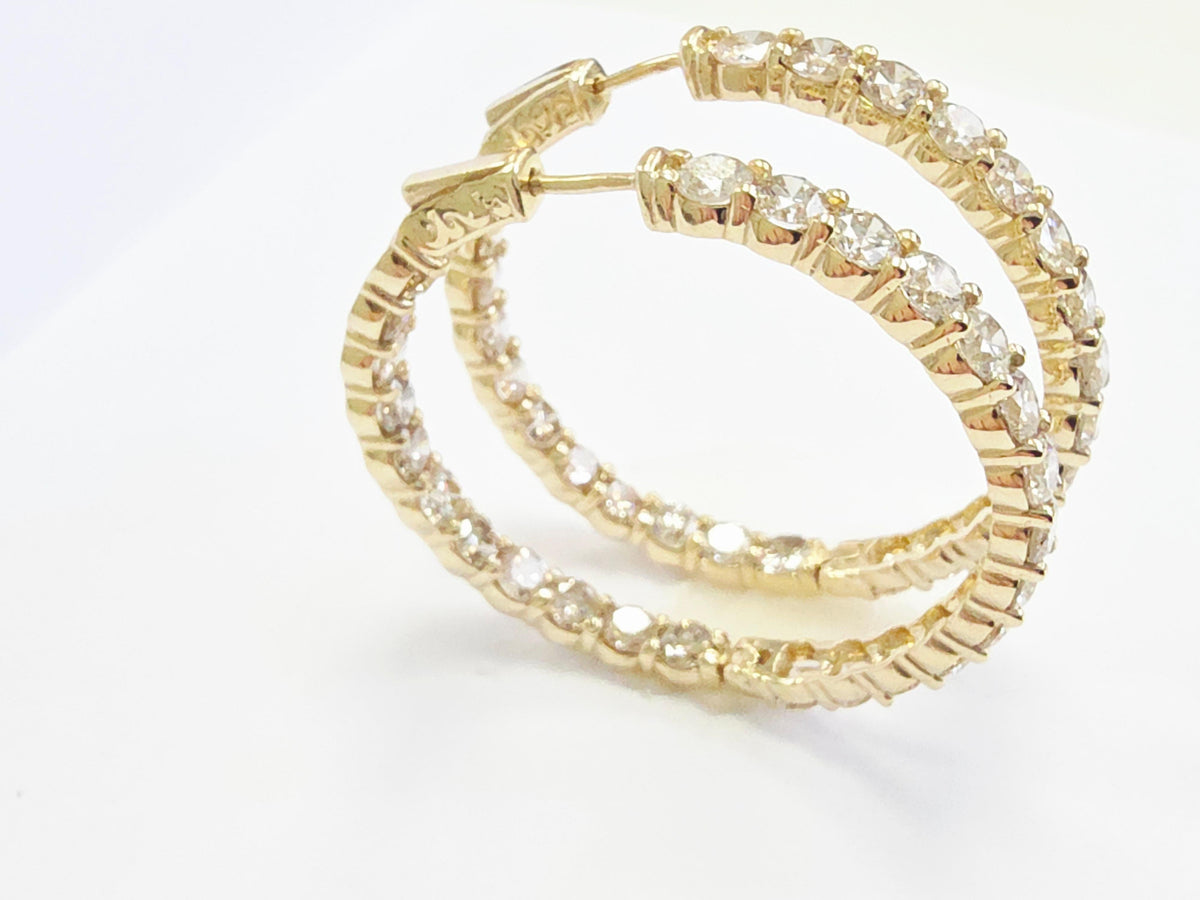 MONTH LONG SALE, 10.02 Carat Diamond Hoops Earrings 14 Karat Yellow Gold