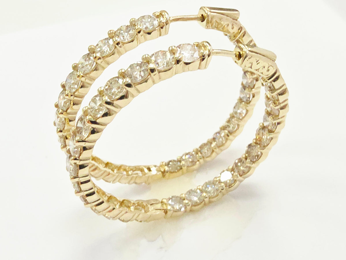 MONTH LONG SALE, 10.02 Carat Diamond Hoops Earrings 14 Karat Yellow Gold