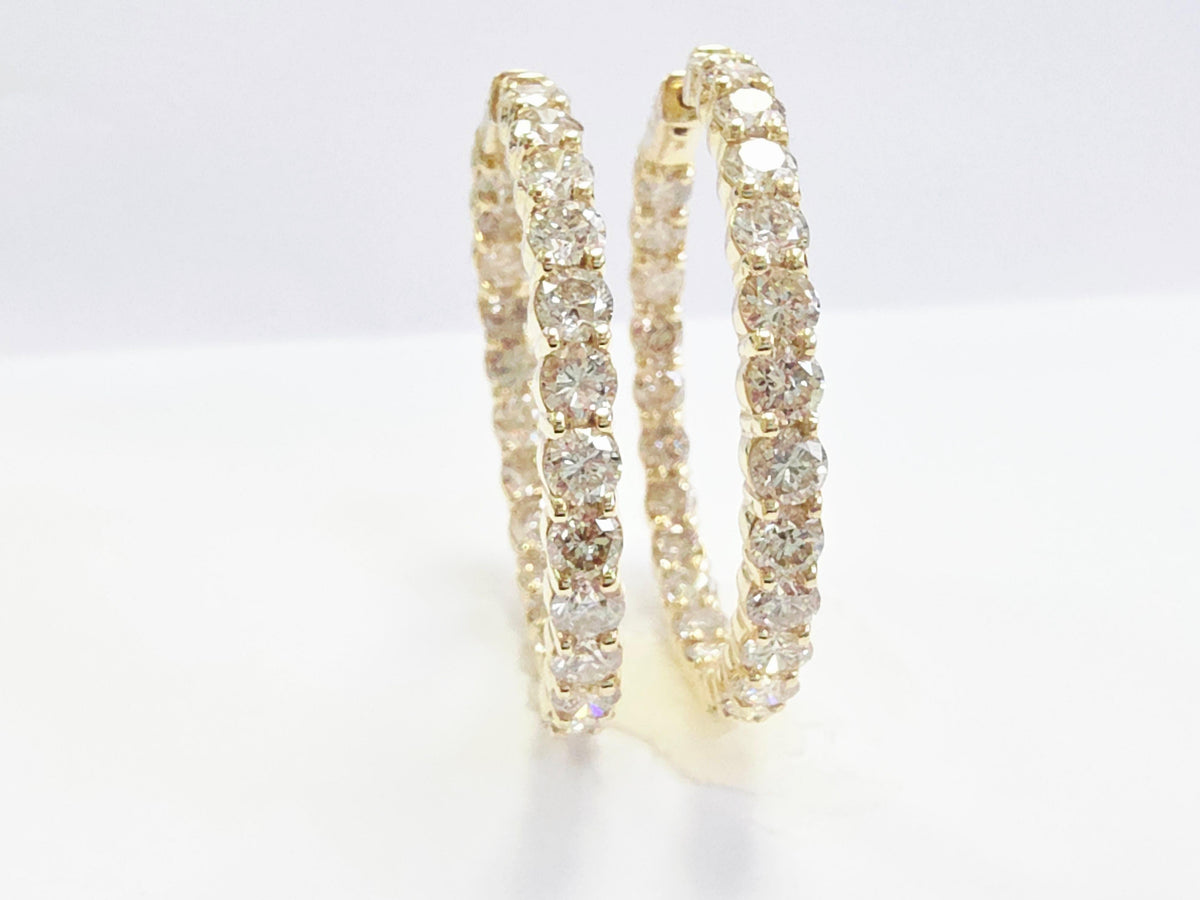 MONTH LONG SALE, 10.02 Carat Diamond Hoops Earrings 14 Karat Yellow Gold