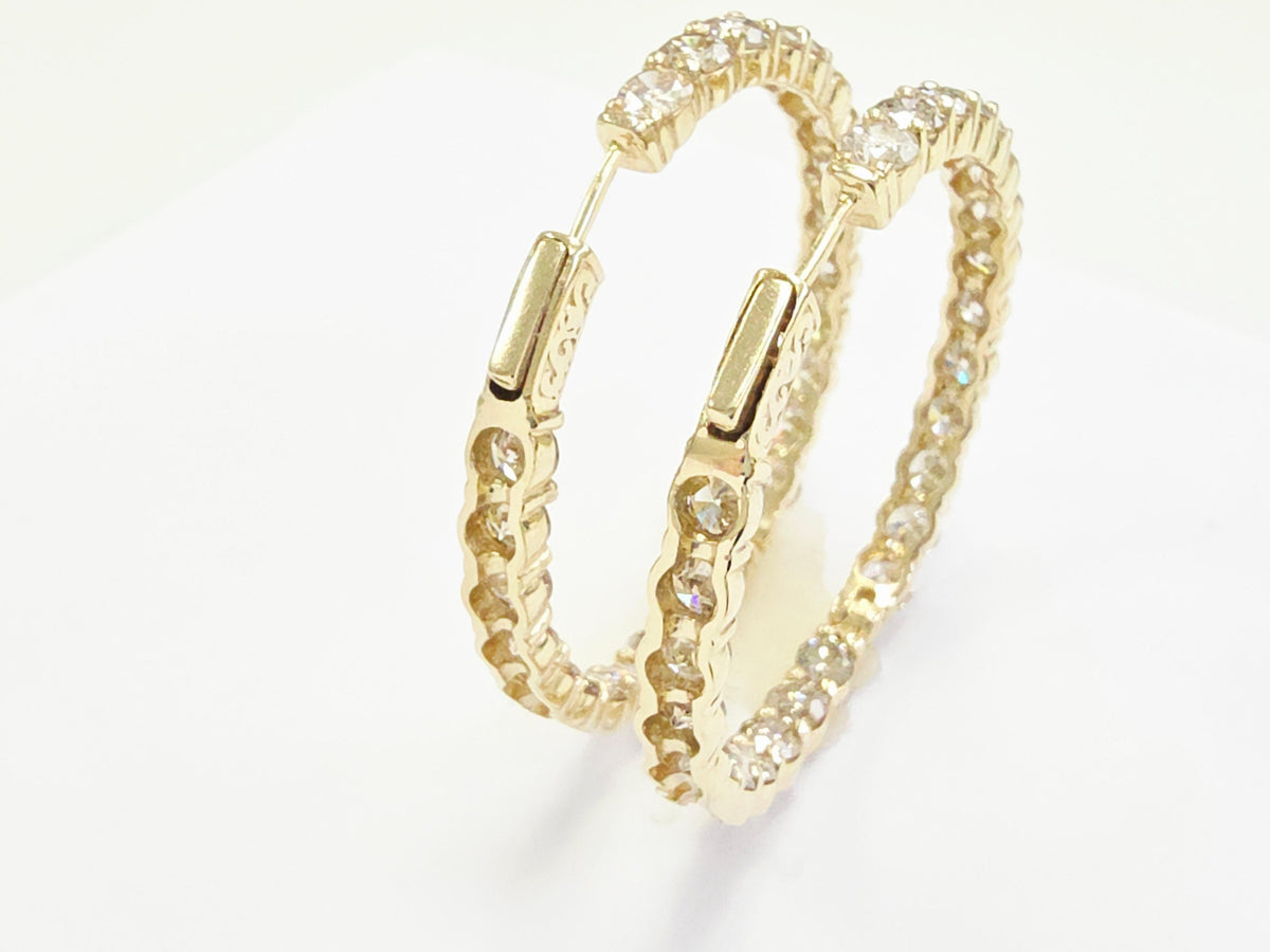 MONTH LONG SALE, 10.02 Carat Diamond Hoops Earrings 14 Karat Yellow Gold
