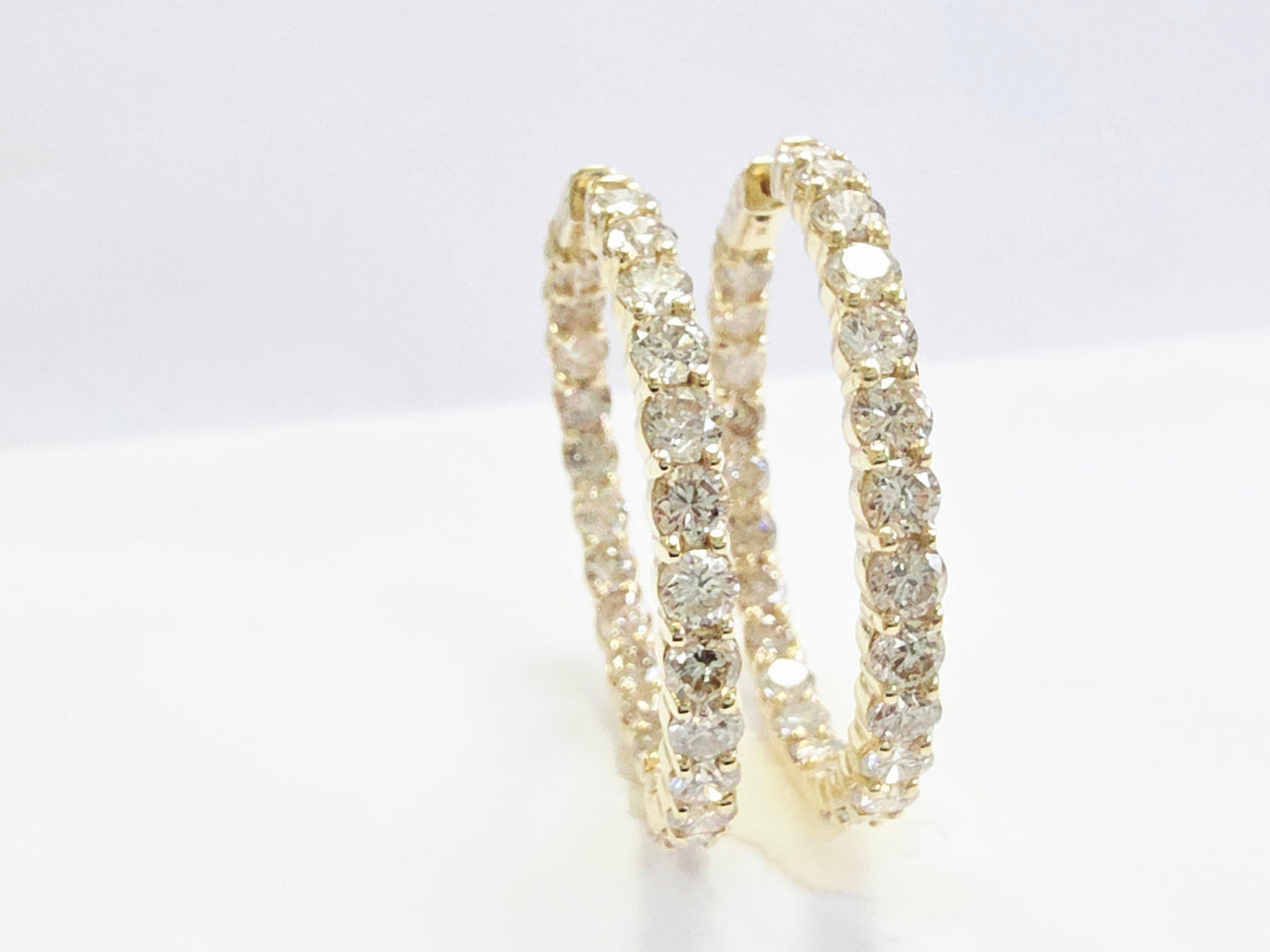 MONTH LONG SALE, 10.02 Carat Diamond Hoops Earrings 14 Karat Yellow Gold
