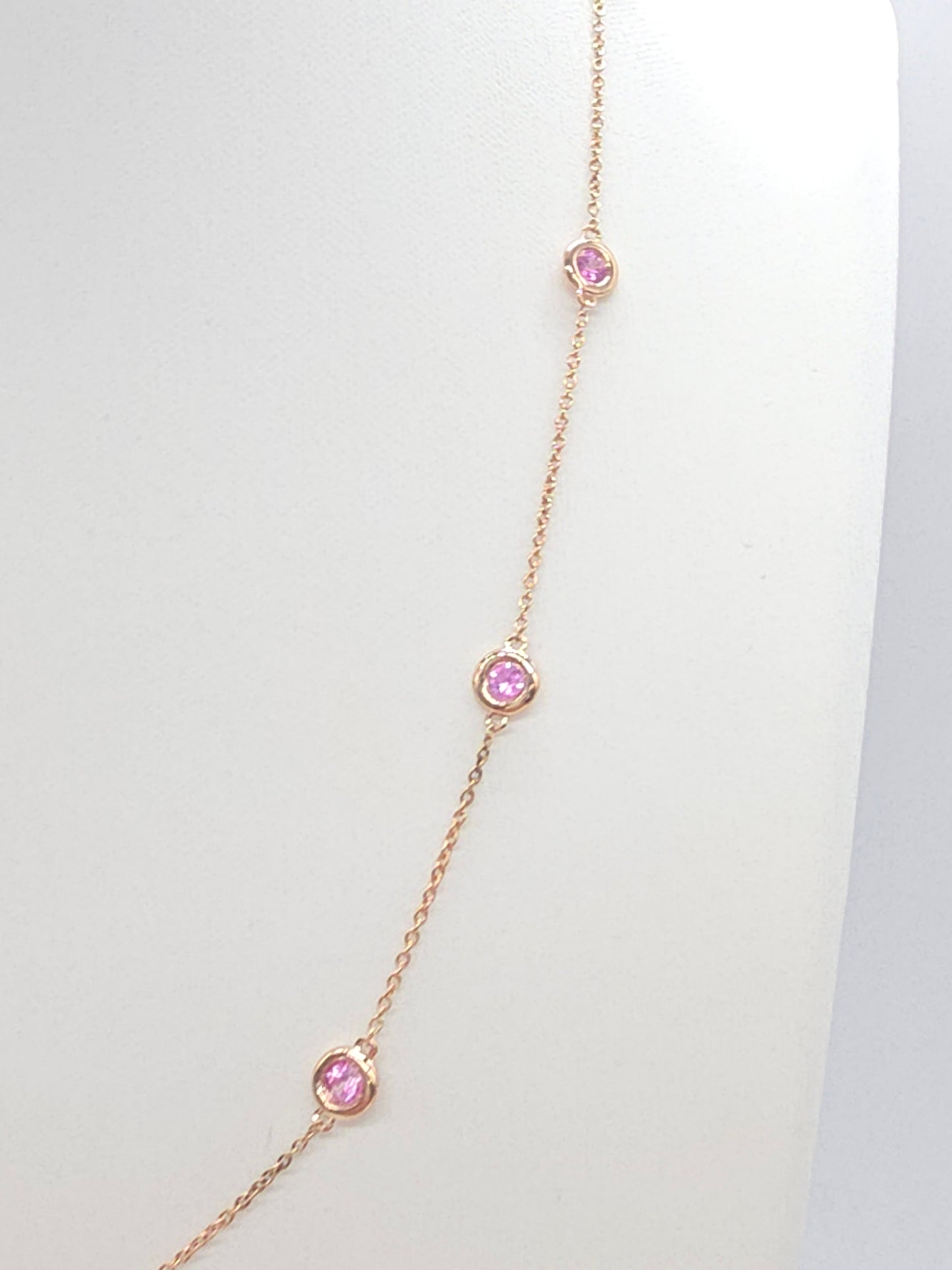 1.48 Carat Natural Pink Sapphire Station Necklace 14 Karat Yellow Gold 17''