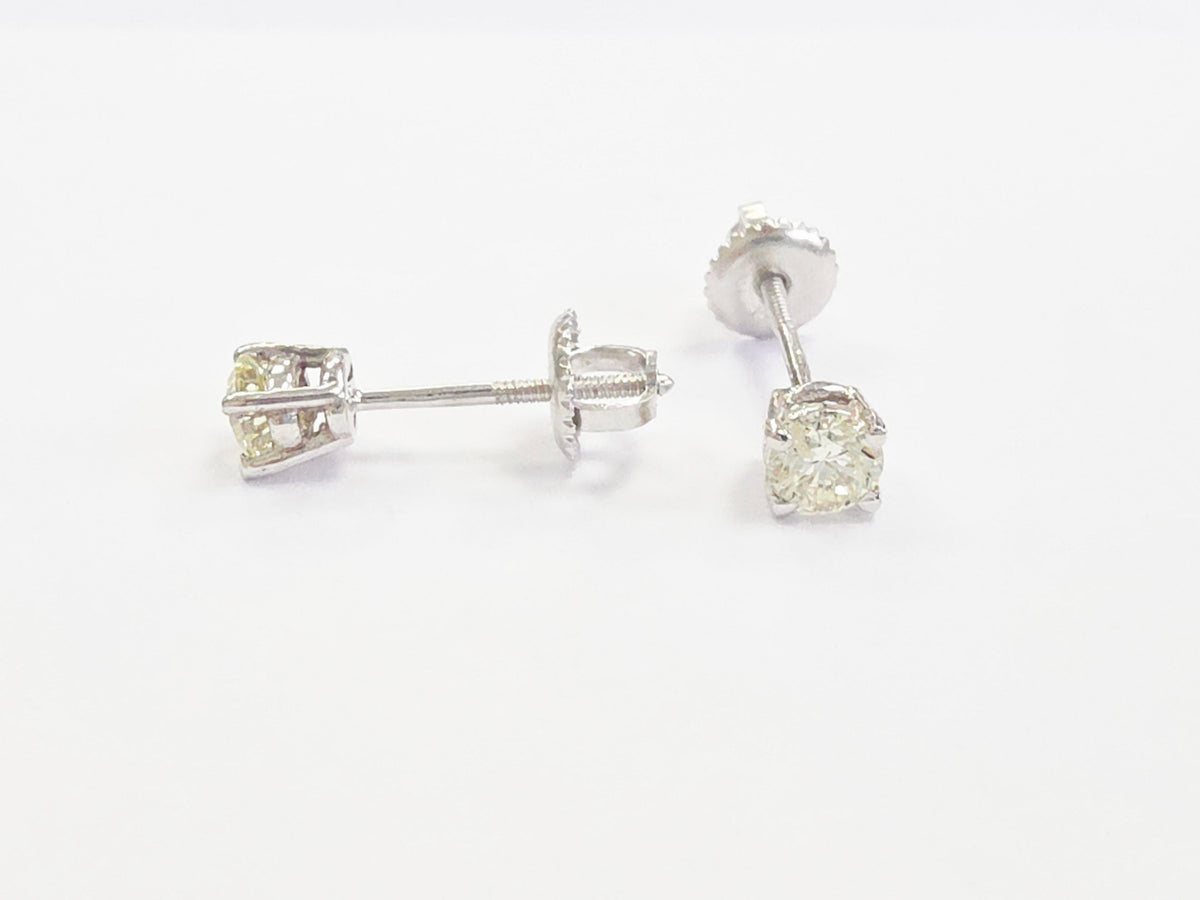 CLEARANCE, 0.60 Carats Natural Diamond Round Shape Studs 14 Karat White Gold