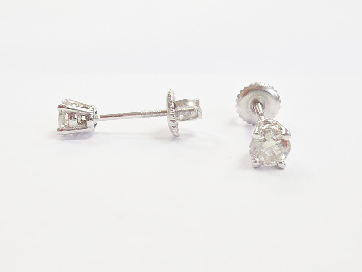 CLEARANCE, 0.60 Carats Natural Diamond Round Shape Studs 14 Karat White Gold